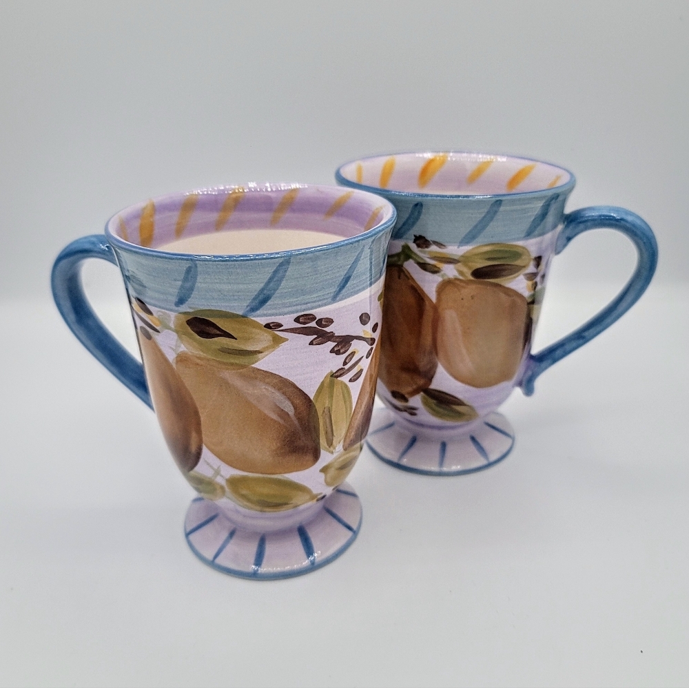 Tuscan Kitchen Fig Mug Fruit Coffee Cup Pedestal Latte Mediterranean Gift Decor
